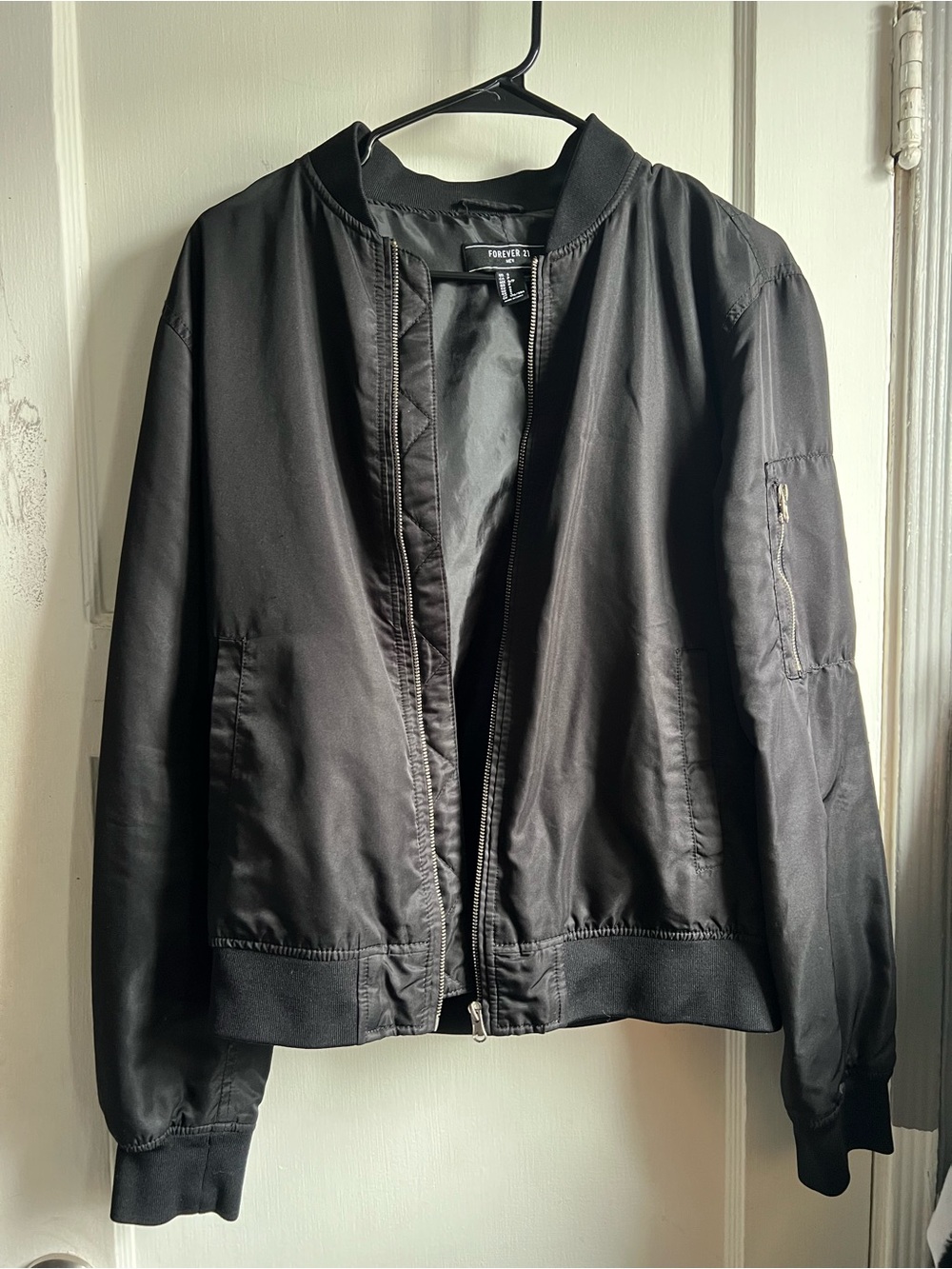 Forever 21 Black Satin Bomber Jacket